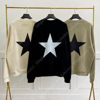 Brand Essentials Fashion Men 100% Cotton Sweatshirts Back Star Print Hip Hop Loose Unisex Crew Neck Pullover Trendy Brand