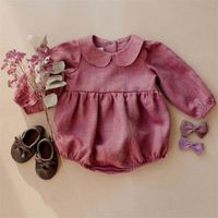 Rompers Été Baby-Romper Coton Linge bébé Body Body à manches longues Pétale Collier Combinaison Respirant Toddler Girls Outfits Vêtements