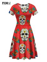 FORUSEDIGNS Halloween Candy Skull Printed Women Casual Short Sleeves Dress O-Neck Breathable Dresses Trend Female Clothes 220630