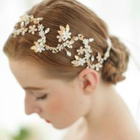Hair Clips & Barrettes SLBRIDAL Luxury Pearls Flower Clear Rhinestones Gold Leaf Wedding Vine Headband Bridal Headpiece