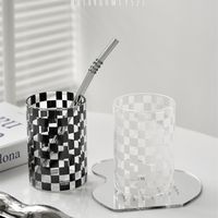French Classic Black and White Checkerboard Lattice Glass Wa...