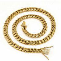 Stainless Steel 24K Solid Gold Electroplate Casting Clasp & Diamond CUBAN LINK Necklace & Bracelet For Men Curb Chains Jewelry 24&275O