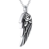 Stainless Steel Angel Wings Flower Waterproof Pendant Cremation Urn Necklace Ash Memorial Keepsake Jewelry for men  women344j