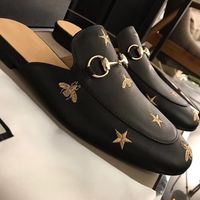 Fashion Mules princetown leather loafers shoes Men slipper Black star small bee Metal chain Men wonen Fur slippers Ladies Casual sandal NO14