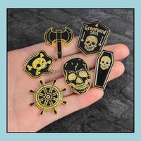 12 Style Punk Skeleton Pirate Nautical Compass Ax Skl Coffin Enamel Badge Badge Broche Femme Homme Chemise Denim Jacket T449 Drop Livraison 2021 P