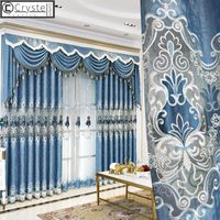 Cortina cortina cortinas de estilo europeias quarto de estar quarto leve tule bordado azul de luxo tule