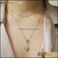 Pendant Necklaces Pendants Jewelry New Vintage Mti Layer Sunflower Necklace Sier Chain Beaded Choker For Women Simple Dainty Gifts Drop De