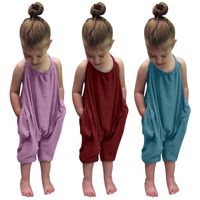 Summer Girls Clothes 1-6 Year Rompers Kids Jumpsuits For Backless Baby Romper Harem Pants Solid Color Kid