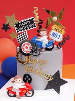Other Festive & Party Supplies Handsome Boy Motorcycle Girl Racing Car Happy Birthday Cake Topper Toy Ornaments For Kids Baby Shower Decorat