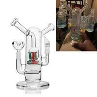Doppel -Mundstückglas Shisha Bongs Dab Rig Bubbler Rauchwasserrohr mit Diffusor perc 14 mm Fugen Recycler Ölbrenner