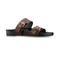 Women Sandals Bom Dia Slipper Designer slides Double buckle Genuine Leather Beach Slides Rubber Soles Summer Flip Flops Shoes with186E