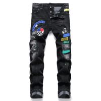 Broderie noire en jean pour peinture à jean à jet d'encre jean skinny mendiant pantalon européen et américain da9ki