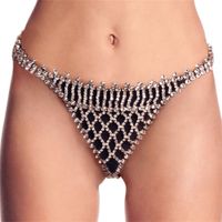 women Fashion mesh panty chain rhinestones sexy body chain thong bikini waist chain Belly Chains