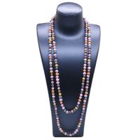 Hand knotted necklace natural 7-8mm multicolored freshwater pearl sweater chain nearly round pearl 120cm