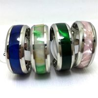 whole 30Pcs 8MM Pink green blue shell 316L acier stainless steel rings jewelry finger ring comfortable fit286m