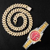 Relógios de pulso hip hop luxo quartzo mens relógios gelados para fora relógio homens cz completa bling diamond e cadeia colar