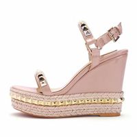 Thick bottom sandals for womens designer Pearl willow nail decorate Stylish shoes quality Patent Leather 6CM 12cm high heeled slope heel sandal 35-42 with box
