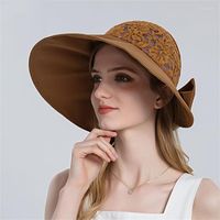 Широкие шляпы складной кружевные женщины козырьки лето пустое верхняя шляпа солнцеза