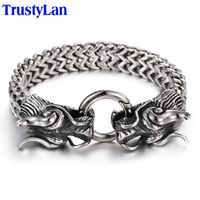 Trustylan Vintage Stainless Steel Men Bracelet Cool Double Dragon Head Male Jewelry Accessory Cool Mens Bangle Wristband 225mm Y19294O