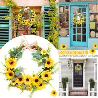 Decorative Flowers & Wreaths 2022 Design Easter Artificial Yellow Sunflower Wreath For Home Front Door Wall Decoration Dropshiping