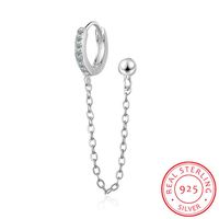 925 Sterling Silver Solid Safe Chain Double Huggies Crystal CZ Zirconia Hoops Mini Plain Piercing 2 Clips Earring Jewelry2838