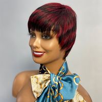 Malaysian Short Pixie Cut Human Hair Wig Bob Straight Wig Remy Full Manchine Red Wigs For Women