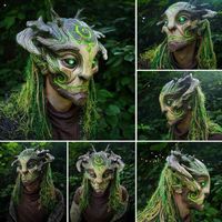 Full Head Masque Elastyczny realistyczne Halloween dostarcza zabawne karnawał lateks zielony elf elf stary człowiek z światłem dla cosplay L220530