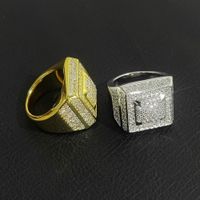 Hip hop kare döküm yüzükleri parlayan 18k gerçek altın kaplama kübik zirkon elmas parmak yüzüğü mücevher