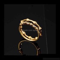 Wedding Jewelrybrass With 18 K Gold Zircon Band Statement Rings Set Designer T Show Club Cocktail Party Ins Rare Elegance Japan Ko214W