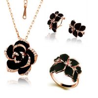 Bridesmaid Jewelry Set for Wedding Enamel mountain Camellia Rose Gold Rose Flower chains Necklace Earring For Women Rings Party Je228e