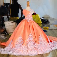 2022 Orange Lace Flower Girl Dresses Sheer Neck Ball Gown Sa...