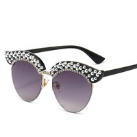Sunglasses Luxury Designer Cat Eye Women Vintage Semi- Rimles...