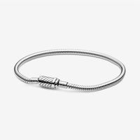 925 Sterling Silver Sliding Magnetic Clasp Snake Chain Bracelet Fit Authentic European Dangle Charm For Women Fashion Jewelry Acce317H