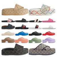 2022 Luxurys Designers Sandals for Men for Classic Floral Brocade Slides Flats Leath Rubber Platform Flip Flops Gear Bottoms Loafersサイズ36-45
