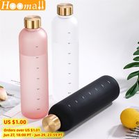 1L Water Bottle With Time Marker 32 OZ Motivational Reusable Fitness Sports Outdoors Travel Leakproof BPA Free Frosted Plastic 220628