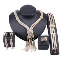 Fashion African Dubai Gold Tassel Jewelry Crystal Necklace Bracelet Ring Earrings Women Bridal Accessories Jewelry Set292k