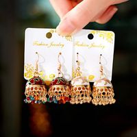 Dangle & Chandelier Ethnic Colorful Beads Tassel Gold Jhumka Earrings Womens Vintage Flower Bollywood Oxidized Bell EarringsDangle