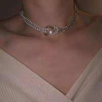 Pendant Necklaces Korea Style Simulated Pearl Crystal Double Chain Rhinestone Cross Choker For Women Clavicle Statement JewelryPendant