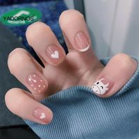 False Nails 24pcs Fingernails White Calf Patch Sweet Style Glue Type Removable Short Paragraph Manicure Save Time Nail Ty