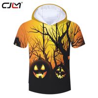 Halloween Forest Mens Black T Shirt 3D Printed Devil Pumpkin Man Chinese Style Short Sleeve Hooded Tshirt Wholesale 220623