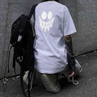 Homens camisetas T-shirt de manga curta preta reflexiva t-shirt dos homens na moda moda solta marca escura roupas 595b