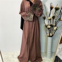 Ethnic Clothing Muslim Abaya Women Bead Open Kimono Applique...