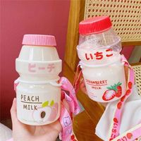 450 ml yoghurt plast söt vattenflaska med remmar kartong kawaii turné frukt dricka yakult form mjölk bärbara barn/flicka/vuxen 220505