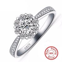 Küme halkaları katı gümüş 1ct yuvarlak elmas nişan yüzüğü parmak takı 925 sterling düğün çiçeği womencluster için