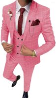 Erkek Suit Blazers Pembe Sıradan Erkekler Takım İnce Fit Tip 3 Parçalar Çift Kruvaze Nefes Alabilir TR Ekose İnce Balo Ceket Partisi Tra