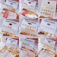 Dangle & Chandelier Fashion Pearl Earrings Set For Women Gold Metal Geometry Hanging Crystal Heart Stud 2022 Trend Female JewelryDangle