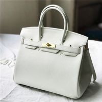 Birkins Bags Herme 2022 디자이너 새로운 패션 순수한 흰색 레몬 옐로우 옐로우 그레인 헤드 가죽 여성 가방 로고 qm3v