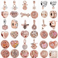 45 Types Rose Gold Color Heart Shaped Bee Flowers Snowflake Pendants Fit Pandora Charms Bracelets DIY Silver Color Beads Jewelry3005