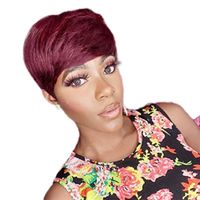 Burgundy 99J Color Short Bob Pixie Cut Wig With Bangs Natural Straight Wave Indian Remy Human Hair Wigs For Black Women
