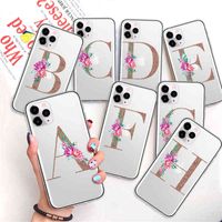 Rose Gold Flower Phone Case for IPhone 11 Pro Max 12 Pro XS Max X XR XS Max 12 Mini Initial Letter A Z Alphabet Soft Coque G220323